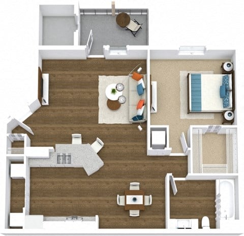Floor plan for 1 bed, 1 bath, 750 sqft